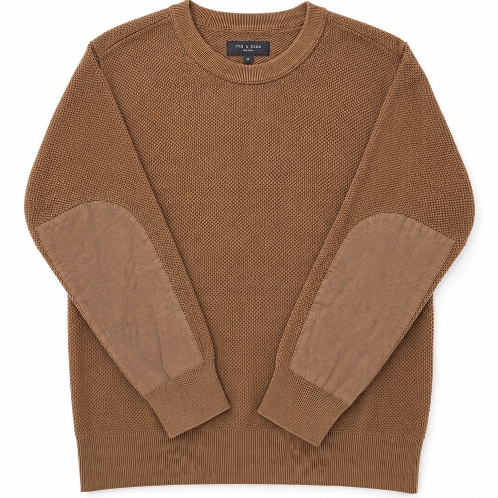 Rag & Bone Dexter Organic Cotton Waffle Elbow Patch Sweater Mens sz XL preppy